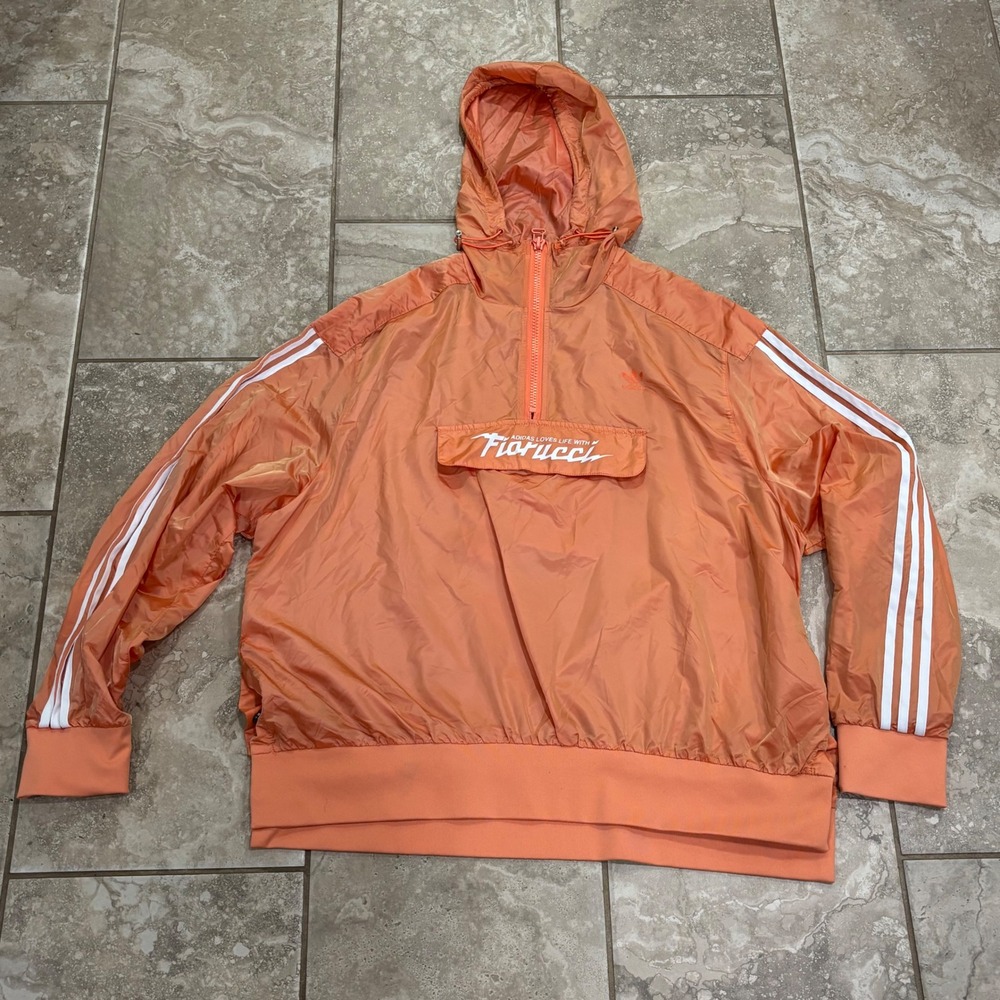 Adidas x Fiorucci Women XL Orange Iridescent Half Zip Windbreaker Anorak FL4137